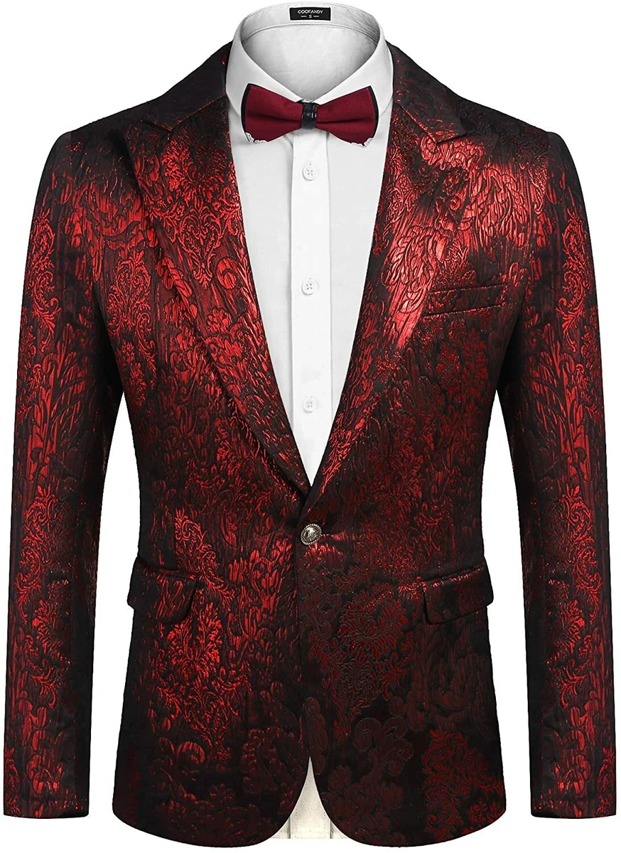 COOFANDY Men Luxury Paisley Floral Suit Jacket Blazer Wedding Prom Party Tuxedo