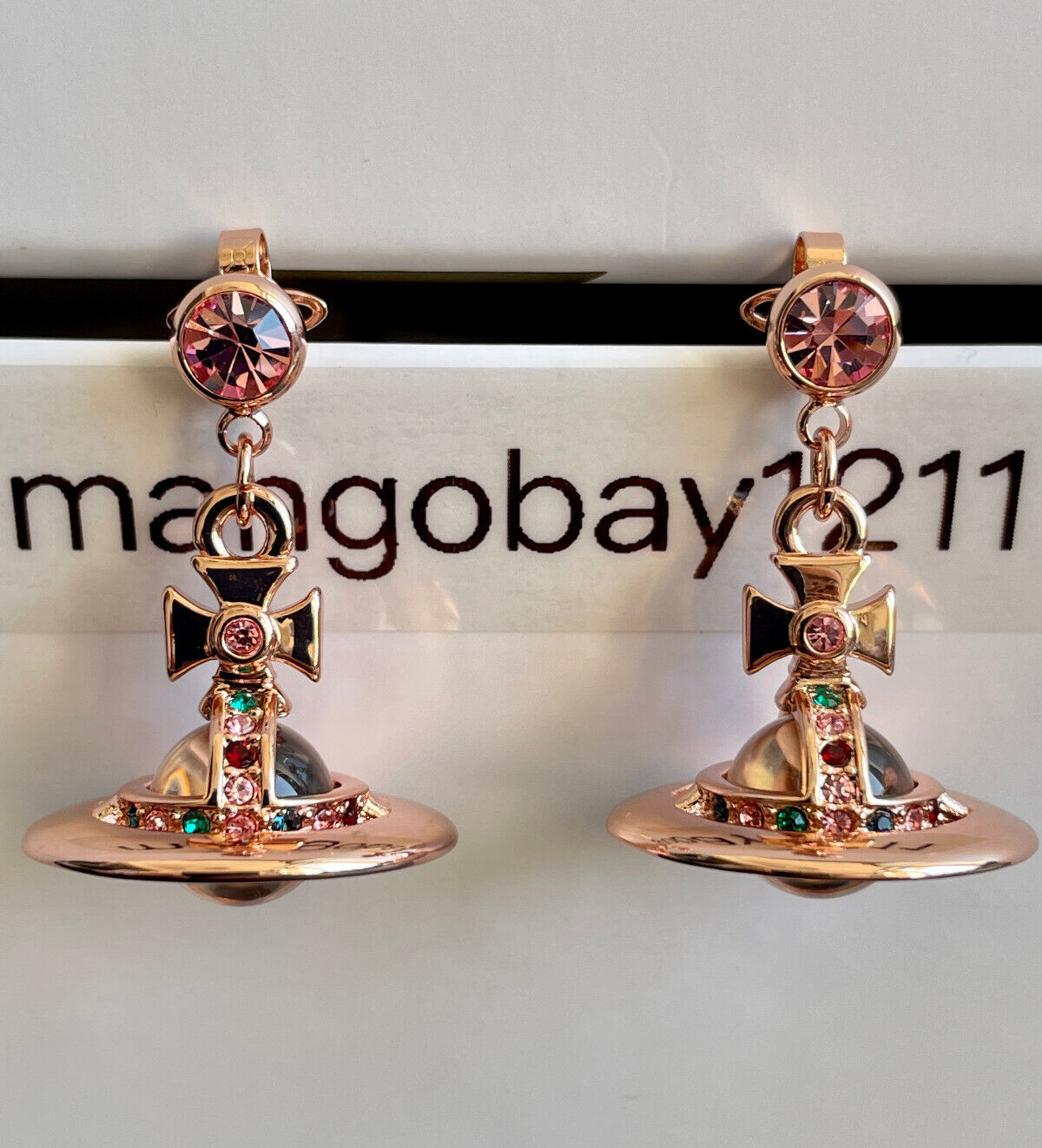 Vivienne Westwood Rose Gold Clear Tiny Orb Drop Earrings