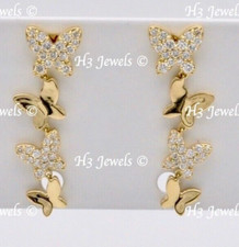 14k Yellow Gold Natural Diamond earring Dangling Butterfly April Birthstone