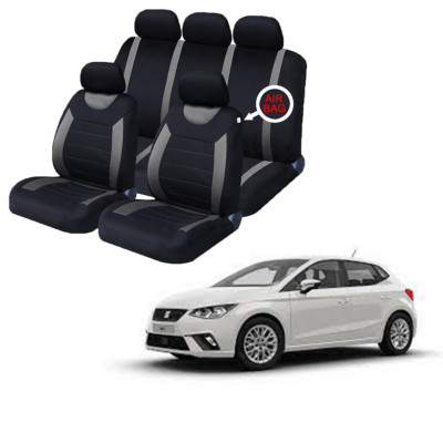 Für Seat Ibiza Schwarz & Grau Autositzbezüge Schoner Komplettset Waschbar