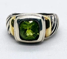David Yurman 925 Sterling Silver 14K Yellow Gold Green Stone