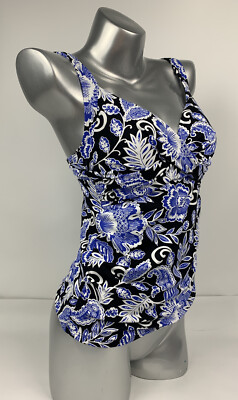 Lands End Tankini Top 4 Black Floral Adjustable Straps Build in