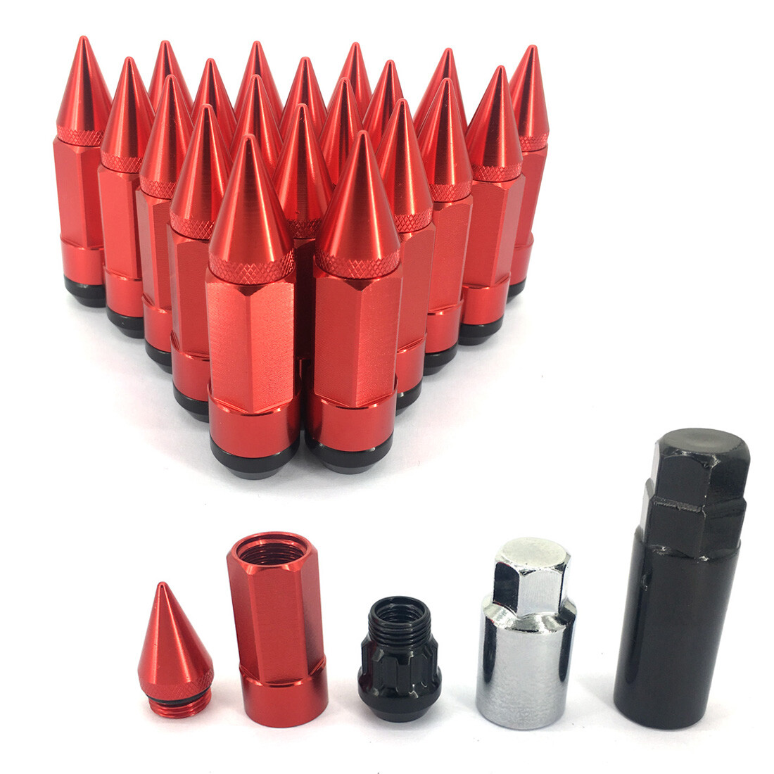 20x Red For Rims M12x1.5 Anti Theft Wheel Spike Lug Nuts + Tire Valve