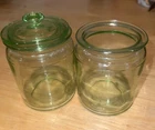 Vintage URANIUM Green DEPRESSION GLASS Vaseline Cookie Jar CANISTER With 1 Lid