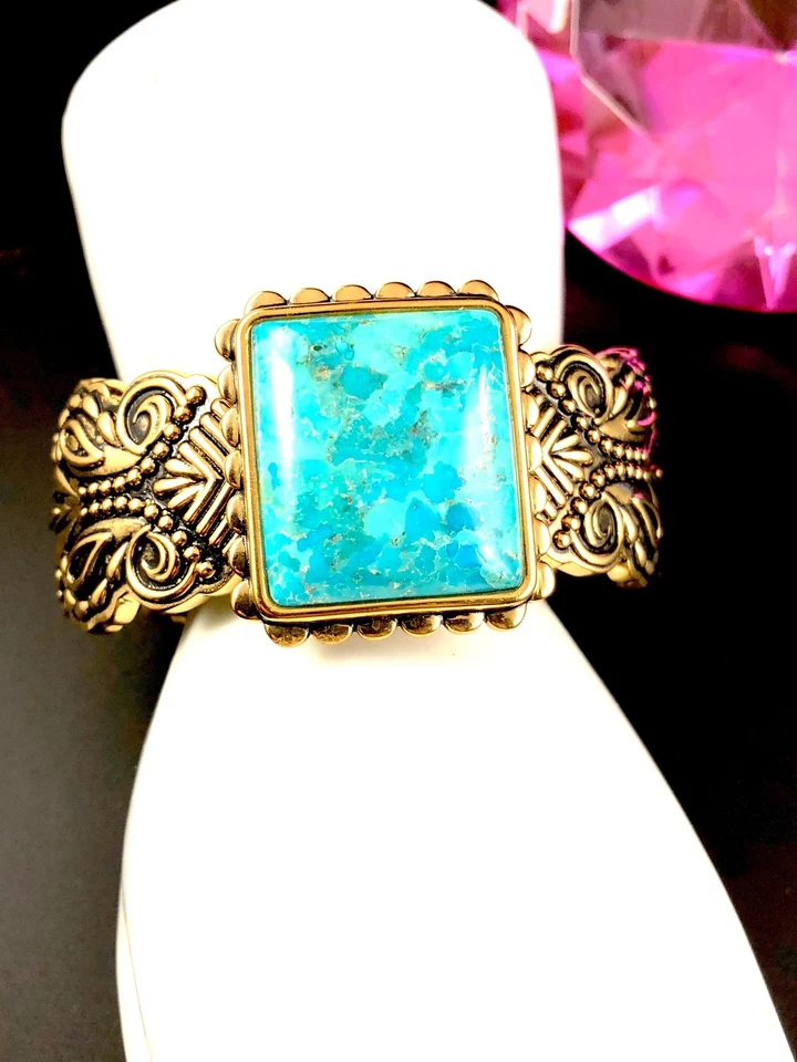 PULSERA BRAZALETE DISEÑO PAISLEY SUROESTE PIEDRA TURQUESA BRONCE BARSE ESTUDIO RARO Foto 4 de 4