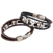 Men Multi-layer Leather Punk-style Bracelet Adjustable Wristband Woven Bracelet