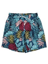 Mens Blue Tropical Floral Hawaiian Pineapple Swim Trunks Board Shorts