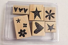 Stampin' Up Love It Wood-Mounted Rubber Stamp Set of 6 Hearts Flowers Stars NEW