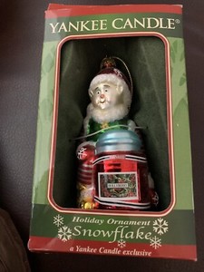 Yankee Candle Snowflake Holiday Ornament Blown Glass Elf With Candle Christmas