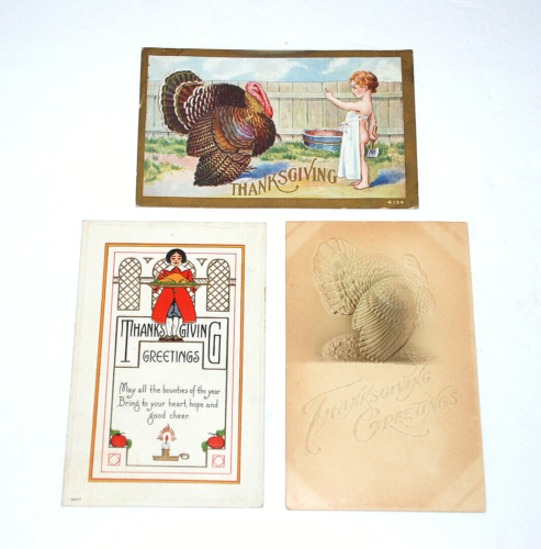 THANKSGIVING Greetings Holiday Postcards 100 Years Old Turkey Girl Pilgrim 4 Lot - Picture 15 of 17