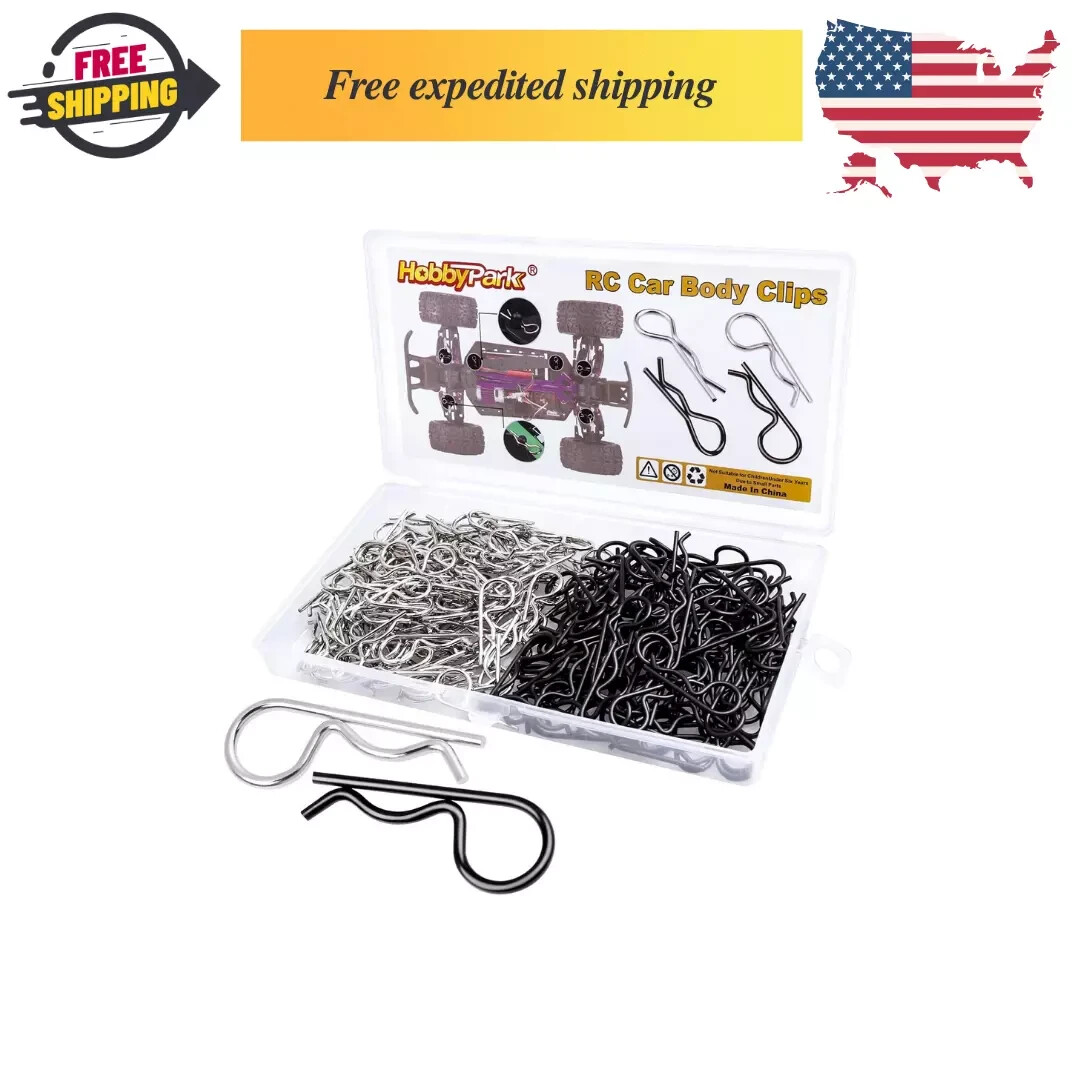 200Pcs Universal RC Car Body Clips Silver & Black R Pins for 1/10 Scale Traxxas