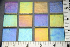 12 CLEAR IRIDIZED 1"x 1" UROBOROS GLASS SQUARES 90 COE TESTED COMPATIBLE