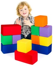 Foam Buliding Blocks - 12 Piece Fabric Covered in 2 Sizes Stacking Block Sets...