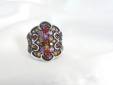 Vintage Sterling Silver 925 Natural Gemstone Cluster Statement Ring Size 8