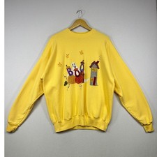 Halloween Fall Vintage Hanes XL Yellow BOO Ghost Pumpkin Sweatshirt Pullover