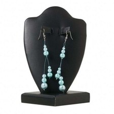 Handmade Teal Blue Graduated Glass Pearl Triple Dangle 4" Long Dangle Earrings
