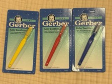 Vintage 1991 Gerber Baby Toothbrush Set Of 3 Red Yellow Blue