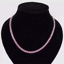 18CT Round Cut Lab Created Pink Sapphire Tennis Necklace 14K White Gold Plated