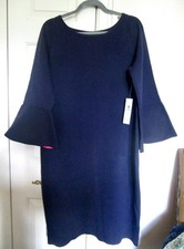 ELIZA J Mid-Length Dress in a Heavier Fabric, Bell Sleeves, Navy/Pink, NWT 1X