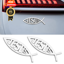 2pcs Jesus Fish Decal Sticker, 3D Faith Emblem Car Silver
