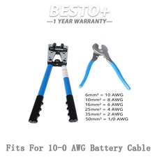 Battery Cable Lug Crimping Tool Wire Crimper With Cable Cutter for 10-0 AWG