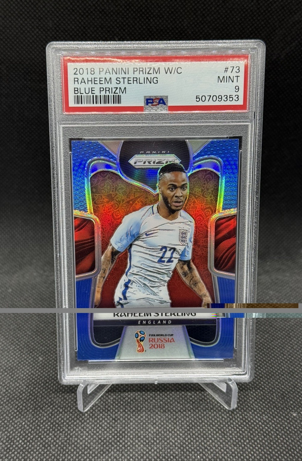 2018 Panini World Cup #73 Raheem Sterling Blue Prizm #'ed 150/199 PSA 9 MINT🔥