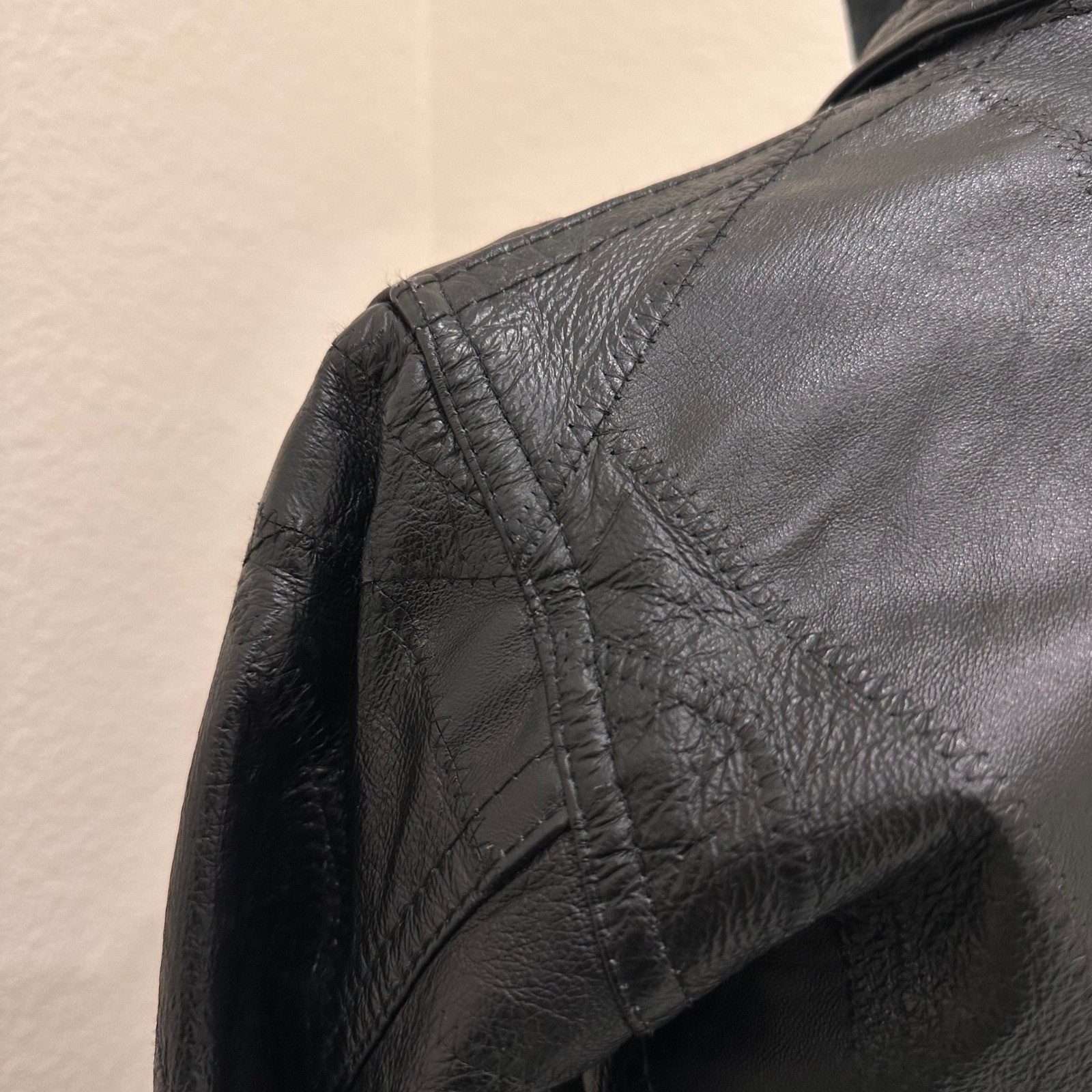 Vintage M Collection Black Patchwork Leather Jack… - image 9