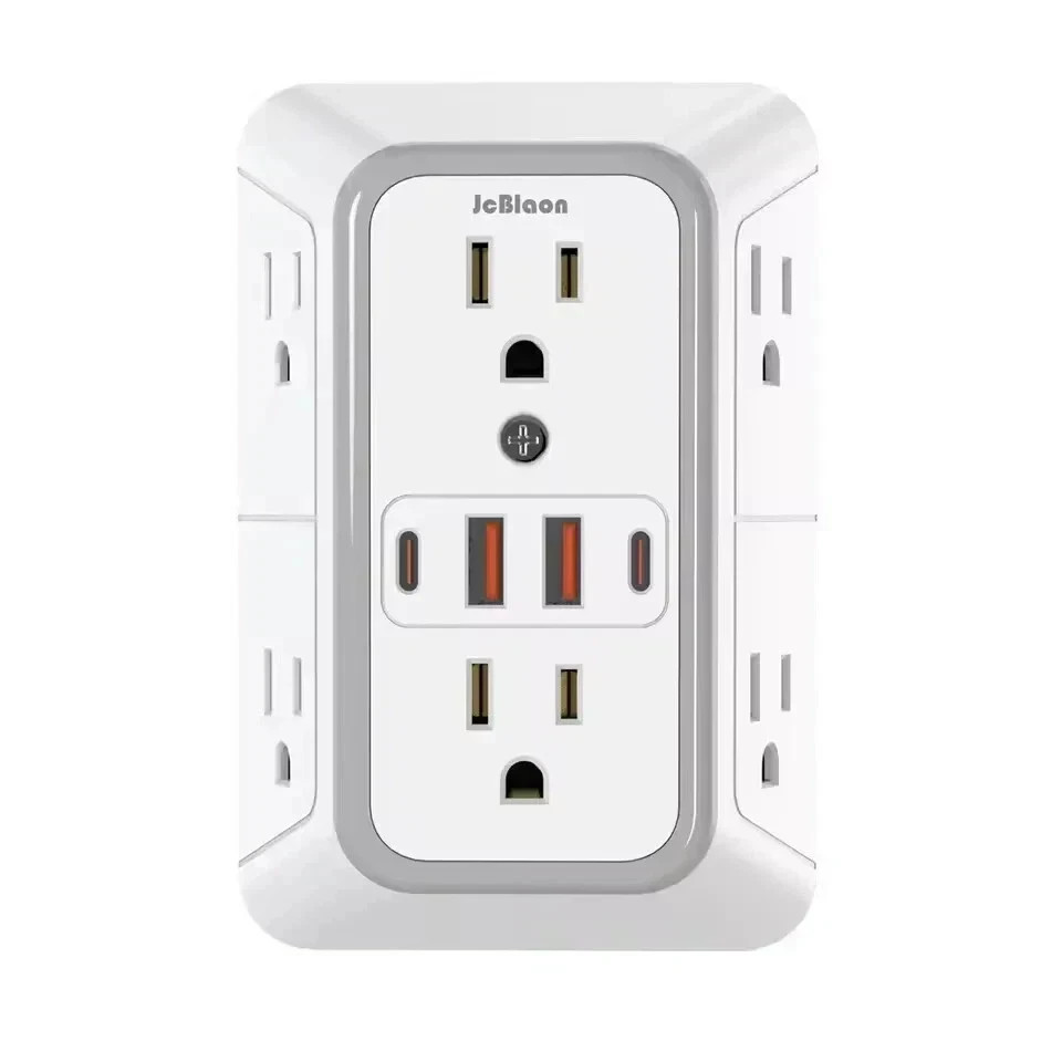 6 Outlet Extender Surge Protector Multi Plug Wall Adapter USB Charger Ports with