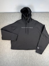 The North Face Womens Large Cropped Fleece Hoodie Pullover Black Wordmark Logo