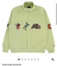 Huf Bledsoe Green Quarter Zip Sweatshirt (Men's Size Medium) French Terry Cotton