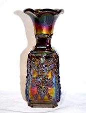 Imperial Amethyst Carnival Jester & Rose Mask Pattern Square Vase Luminous MINT