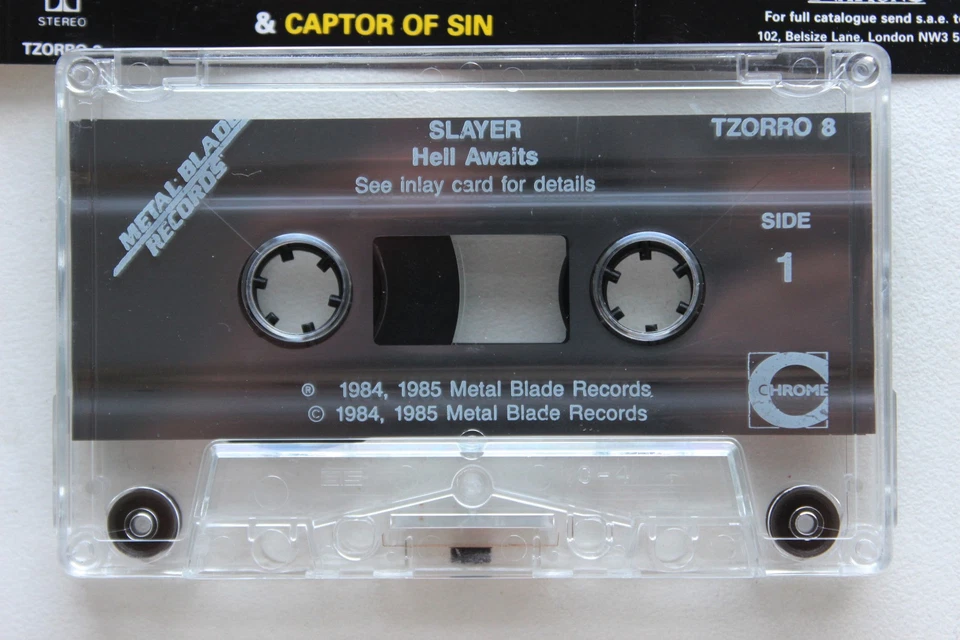 SLAYER - HELL AWAITS (METAL BLADE TZORRO8) 1990 UK CASSETTE REISSUE THRASH - Image 4 of 4