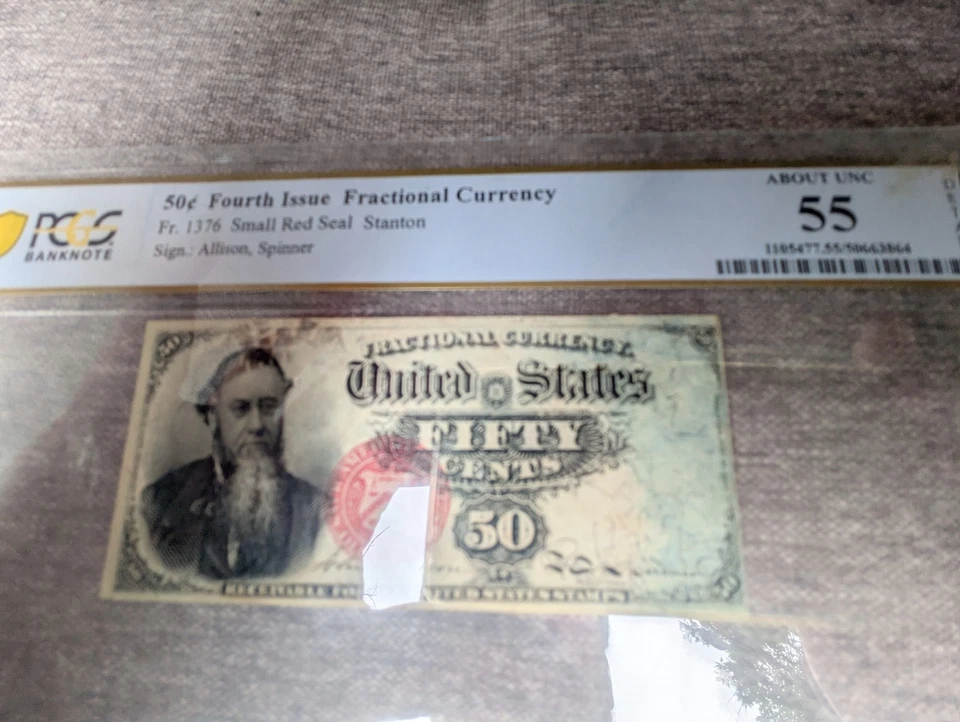 50¢ Fourth Issue Frac 1376 Small Red Seal Stanton: Graded About Uncirculated, 55 - Image 2 of 3