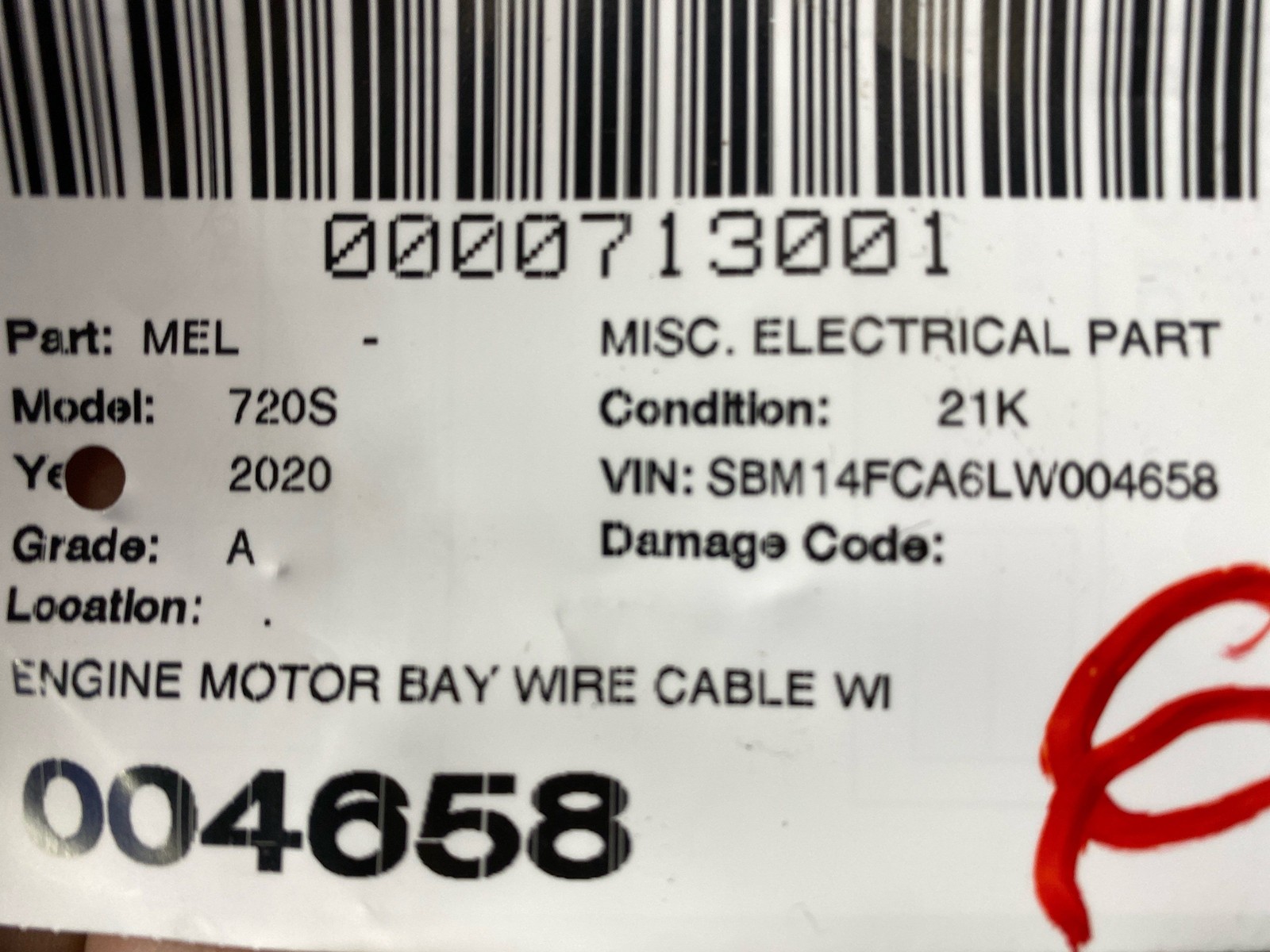 2018-2023 MCLAREN 720S ENGINE MOTOR BAY WIRE CABLE WIRING W/ BRACKET & LIGHTS
