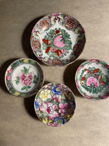 Vintage Chinese porcelain plate and bowls in the Rose Medallion pattern