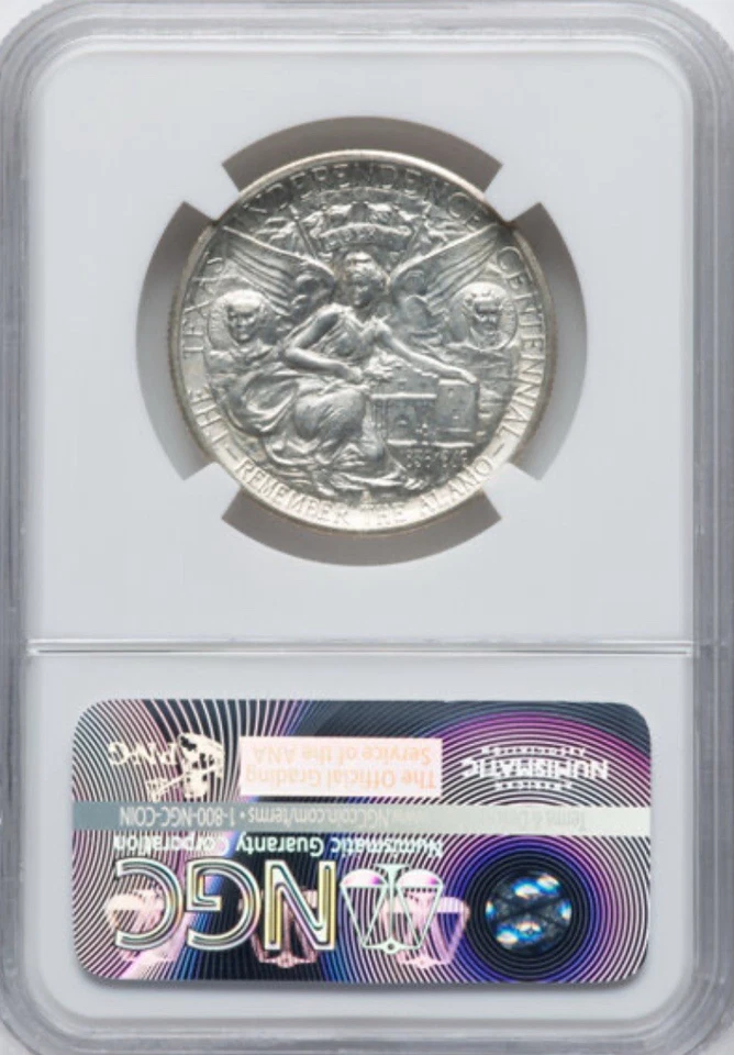 1938-S TEXAS Commemorative Silver Half Dollar 50c ~ NGC MS66 ~ Blast Blast White - Image 2 of 2