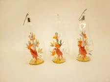 Vintage 70s Resl Lenz glass & foil Christmas ornaments partridge pear tree set 3