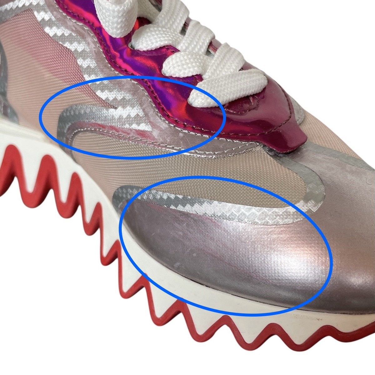 CHRISTIAN LOUBOUTIN Sharkina Flat Mesh Sneakers Sz 38 Pink Silver 