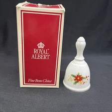 Vintage Royal Albert Bone China Poinsettia Dinner Bell England Christmas 5” Box