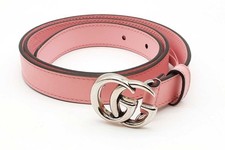 Gucci Thin Pink Leather Belt With Silver Tone Gg Buckle Size 75/30 Eb1225crde