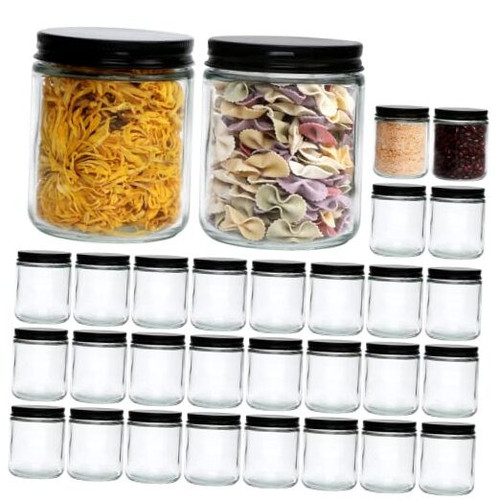 Encheng 8 OZ Glass Jars with Metal Lids,Clear Round Empty Candle Jars with