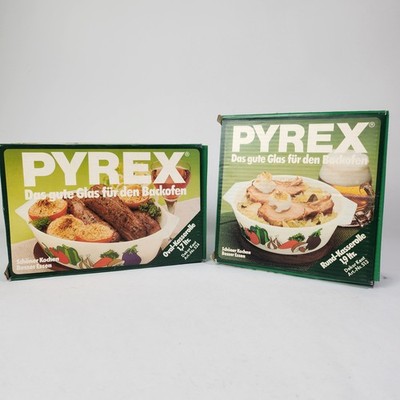 Pyrex Glas Auflaufformen Set 1,7L + 1,9L mit Deckel Vintage Backofen Schalen OVP