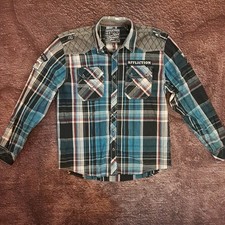 Affliction Button Up Long Sleeve Motor Club Large Blue