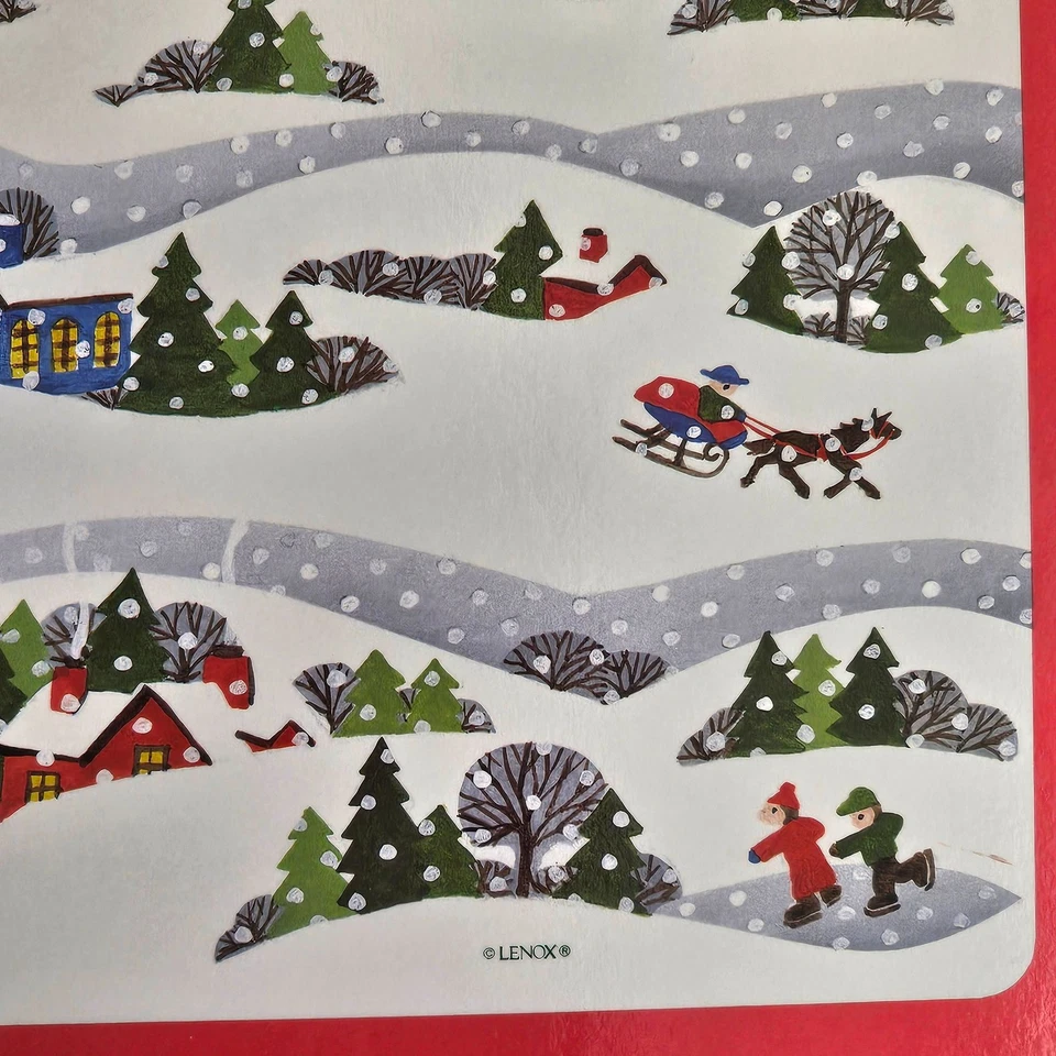 3 Lenox Sleighride Corkboard Placemats 15.7" snow houses sleds Santa reindeer vi - Image 4 of 4