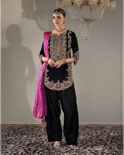 Stylish Pure Viscous Velvet Black Top Bottom With Dupatta For Party Wear