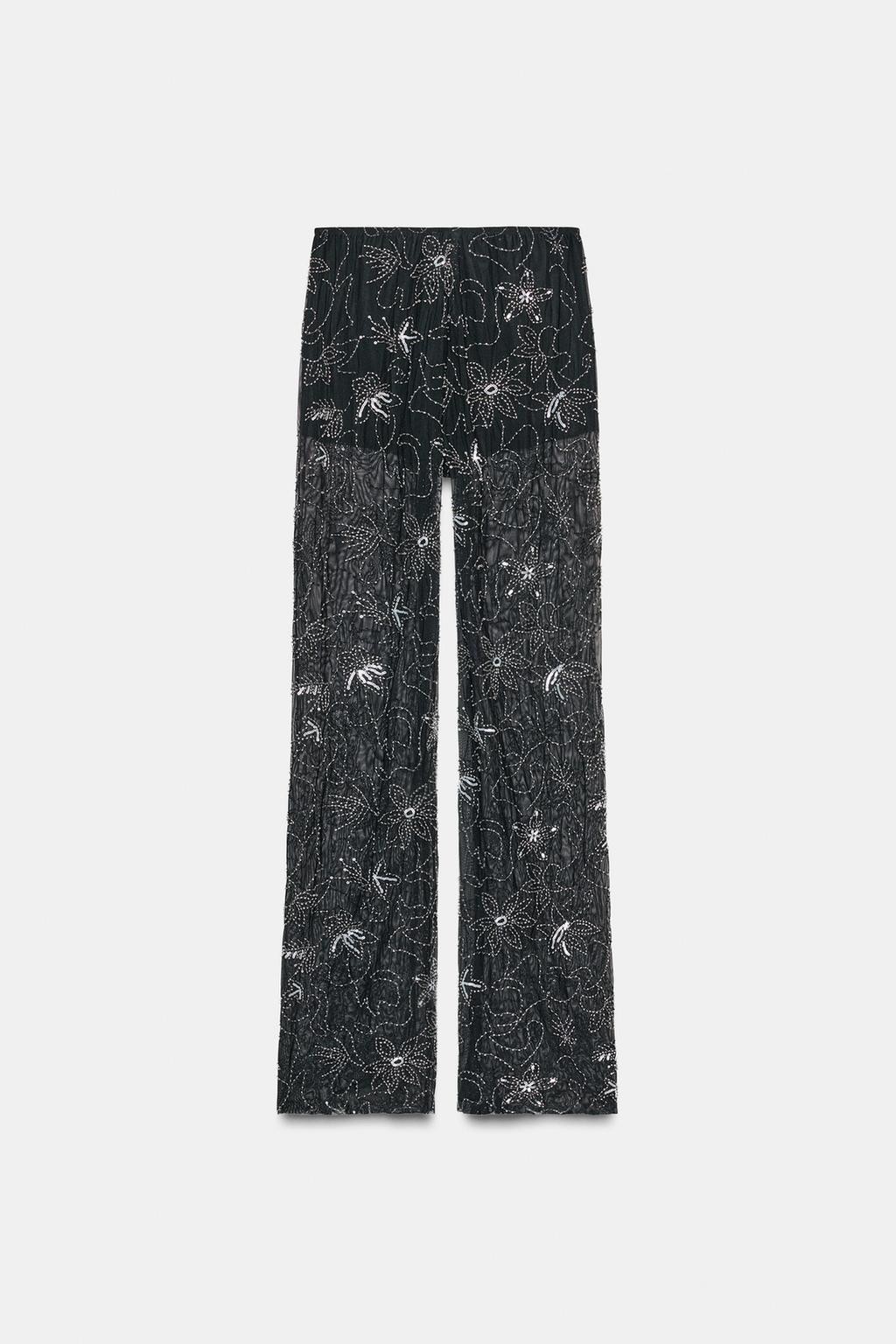 ZARA WOMEN BEADED SEQUIN BLACK PANTS W/INNER SHORTS sz S | 4813/815 thumbnail 7