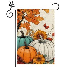 Fall Pumpkin Garden Flag for Outside 12x18 Inch Double Sided Burlap Autumn Th...