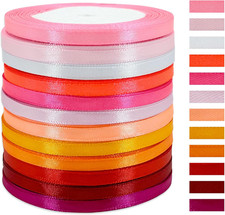 300 Yard Satin Ribbon 1/4Inches Fabric Ribbon Roll Assorted 12 Colors 25 Yard/Ro