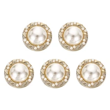 5pcs Gold Faux Pearl Buttons 25mm Plastic Round Sewing Craft Button #16