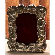 Vintage Disney Mickey Minnie Mouse Donald Duck Baby Frame Silverplate Brass 4x6